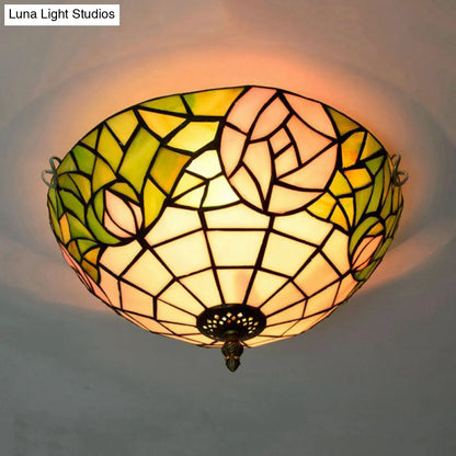 DecorBites™ DecorBites™ 2-Head Tiffany-Style Stained Glass Rose Ceiling Flush Mount for Bedroom