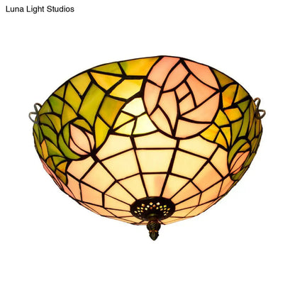 DecorBites™ DecorBites™ 2-Head Tiffany-Style Stained Glass Rose Ceiling Flush Mount for Bedroom