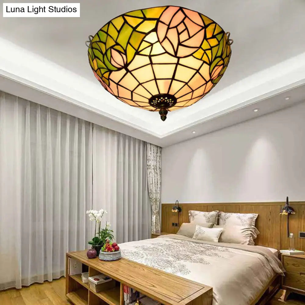 DecorBites™ DecorBites™ 2-Head Tiffany-Style Stained Glass Rose Ceiling Flush Mount for Bedroom