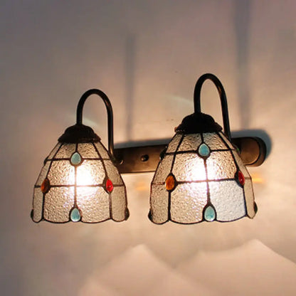 Aplique de pared Tiffany de dos luces con diseño de rejilla blanca y decoración de ágata - Lámpara de pared