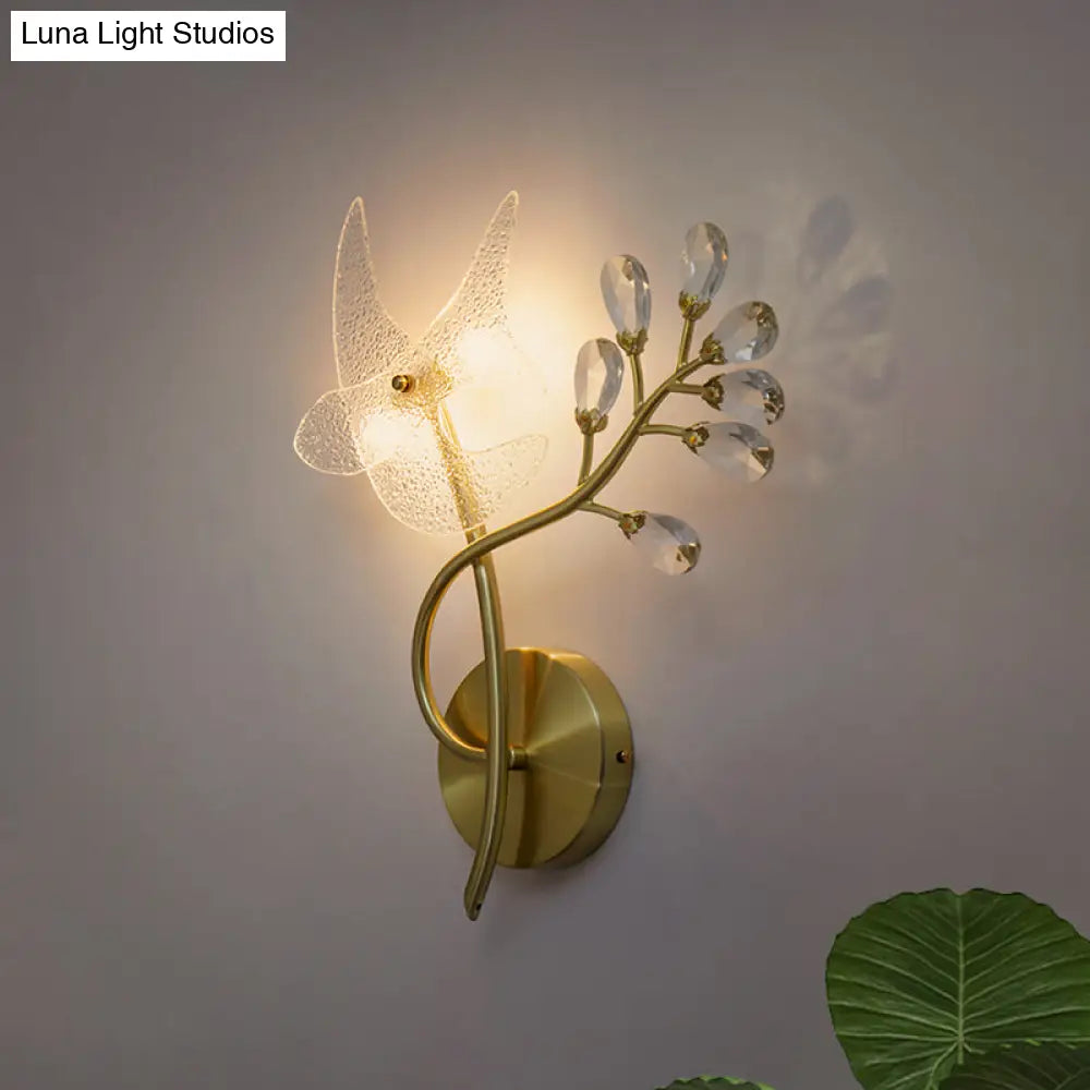 DecorBites™ 2-Headed Gold Wall Mounted Sconce: Simple Branch Design with Faceted Crystal Lamp Shades (Left/Right)