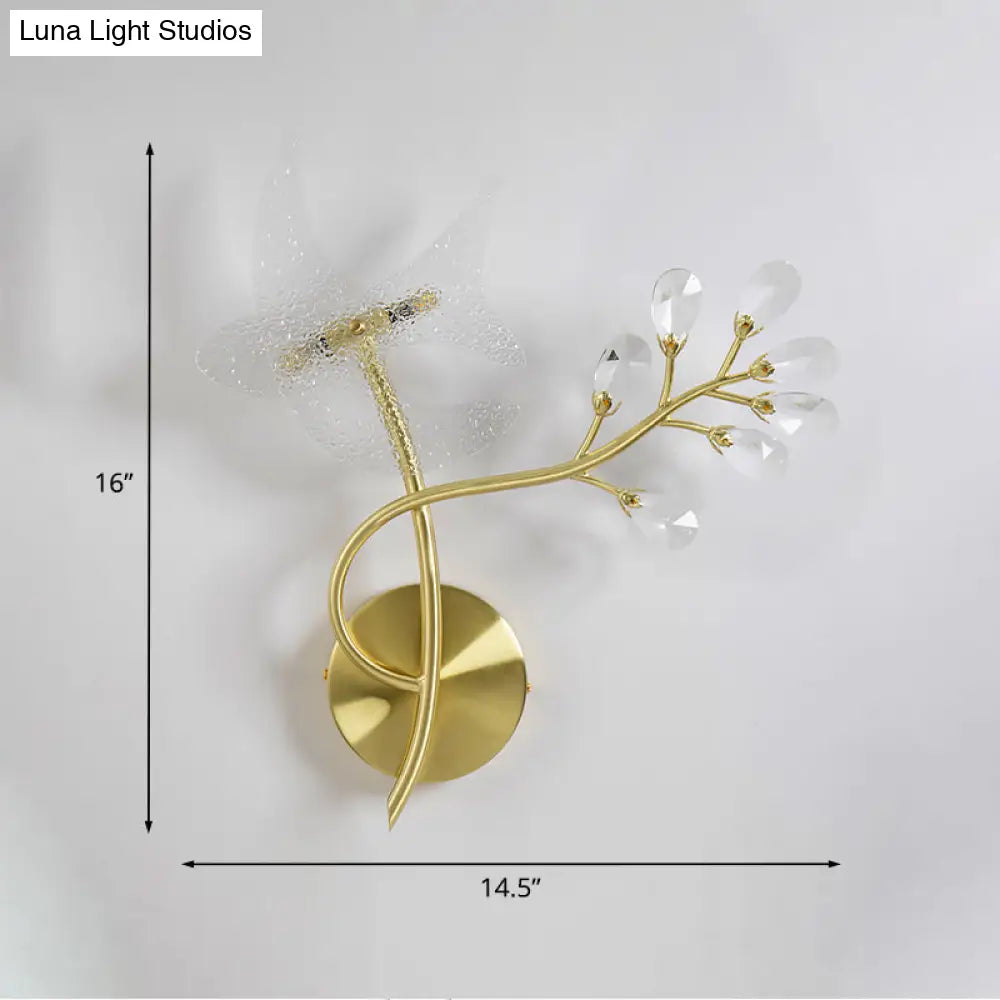 DecorBites™ 2-Headed Gold Wall Mounted Sconce: Simple Branch Design with Faceted Crystal Lamp Shades (Left/Right)