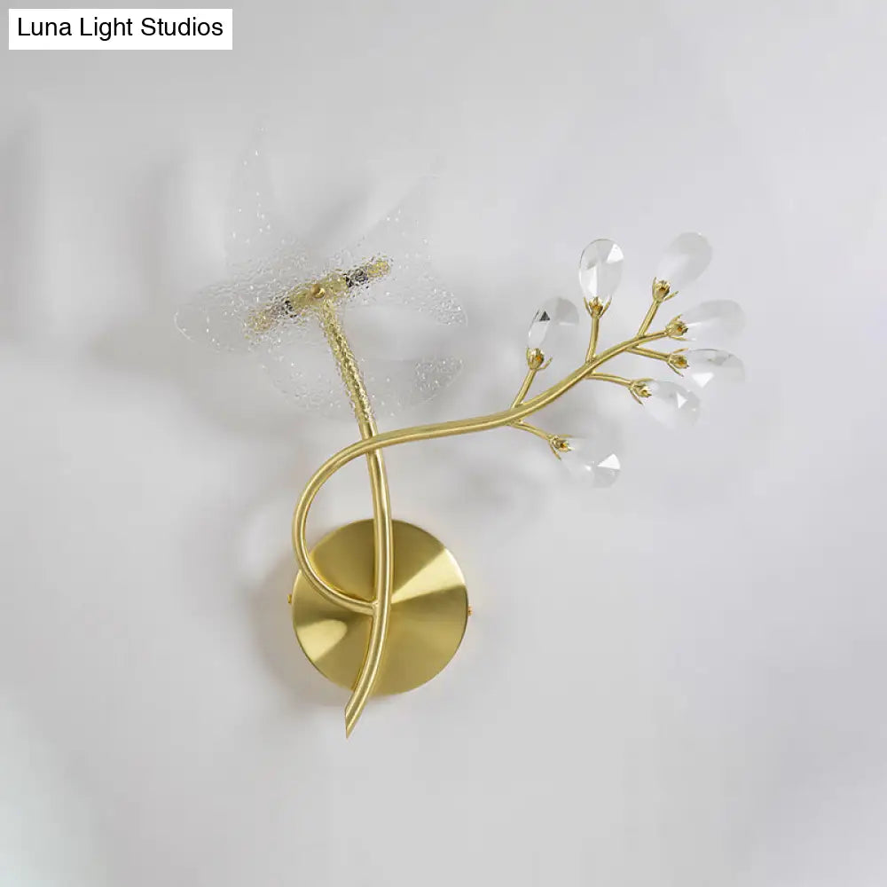 DecorBites™ 2-Headed Gold Wall Mounted Sconce: Simple Branch Design with Faceted Crystal Lamp Shades (Left/Right)