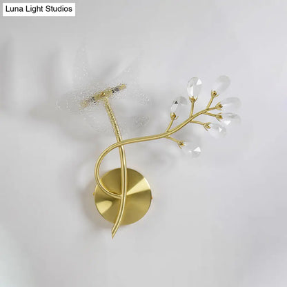 DecorBites™ 2-Headed Gold Wall Mounted Sconce: Simple Branch Design with Faceted Crystal Lamp Shades (Left/Right)