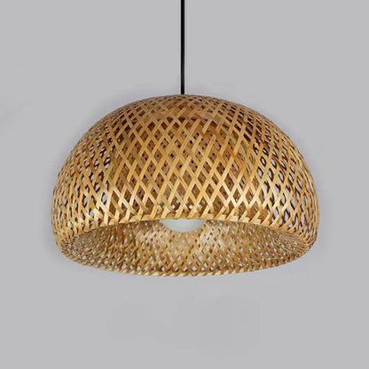 2-Layered Bamboo Dome Ceiling Pendant Light - Single-Bulb Tea Room Hang Lamp in Wood