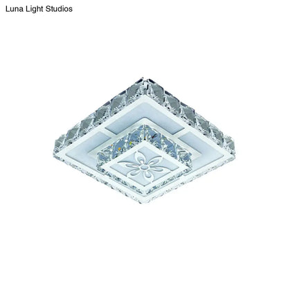 DecorBites™ DecorBites™ 2-Layered Crystal White Flush Mount Lamp: Square LED Ceiling Light with Flower Pattern in Warm/White Light