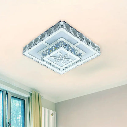 DecorBites™ DecorBites™ 2-Layered Crystal White Flush Mount Lamp: Square LED Ceiling Light with Flower Pattern in Warm/White Light