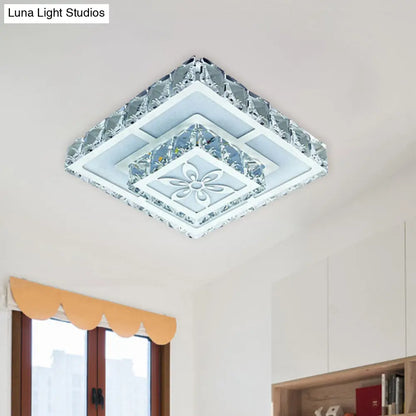 DecorBites™ DecorBites™ 2-Layered Crystal White Flush Mount Lamp: Square LED Ceiling Light with Flower Pattern in Warm/White Light