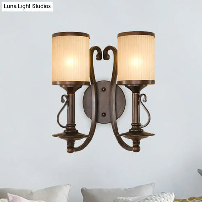 Aplique de pared marrón de 2 luces con cristal prismático esmerilado