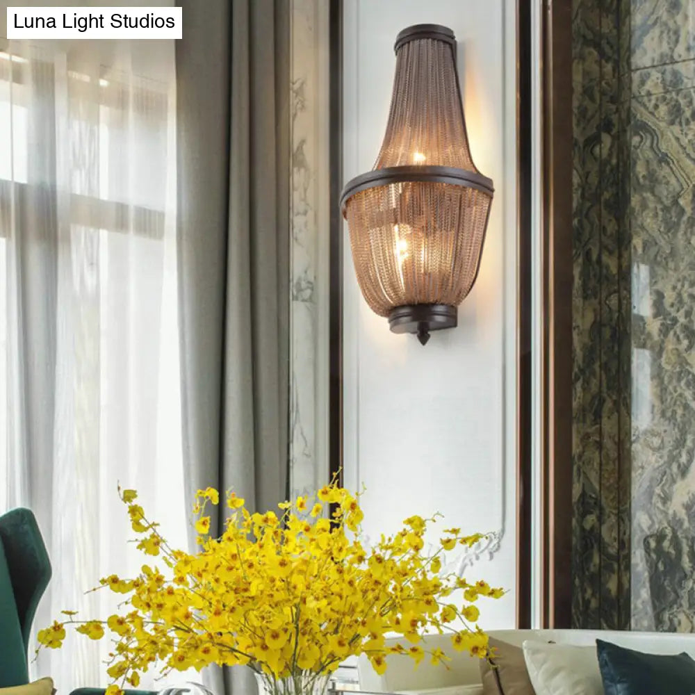 Aplique de pared DecorBites™ de aluminio estilo imperio moderno de 2 luces para mesilla de noche en color café/plata