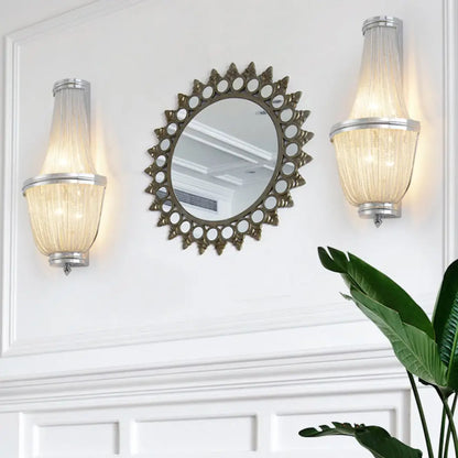 Aplique de pared DecorBites™ de aluminio estilo imperio moderno de 2 luces para mesilla de noche en color café/plata