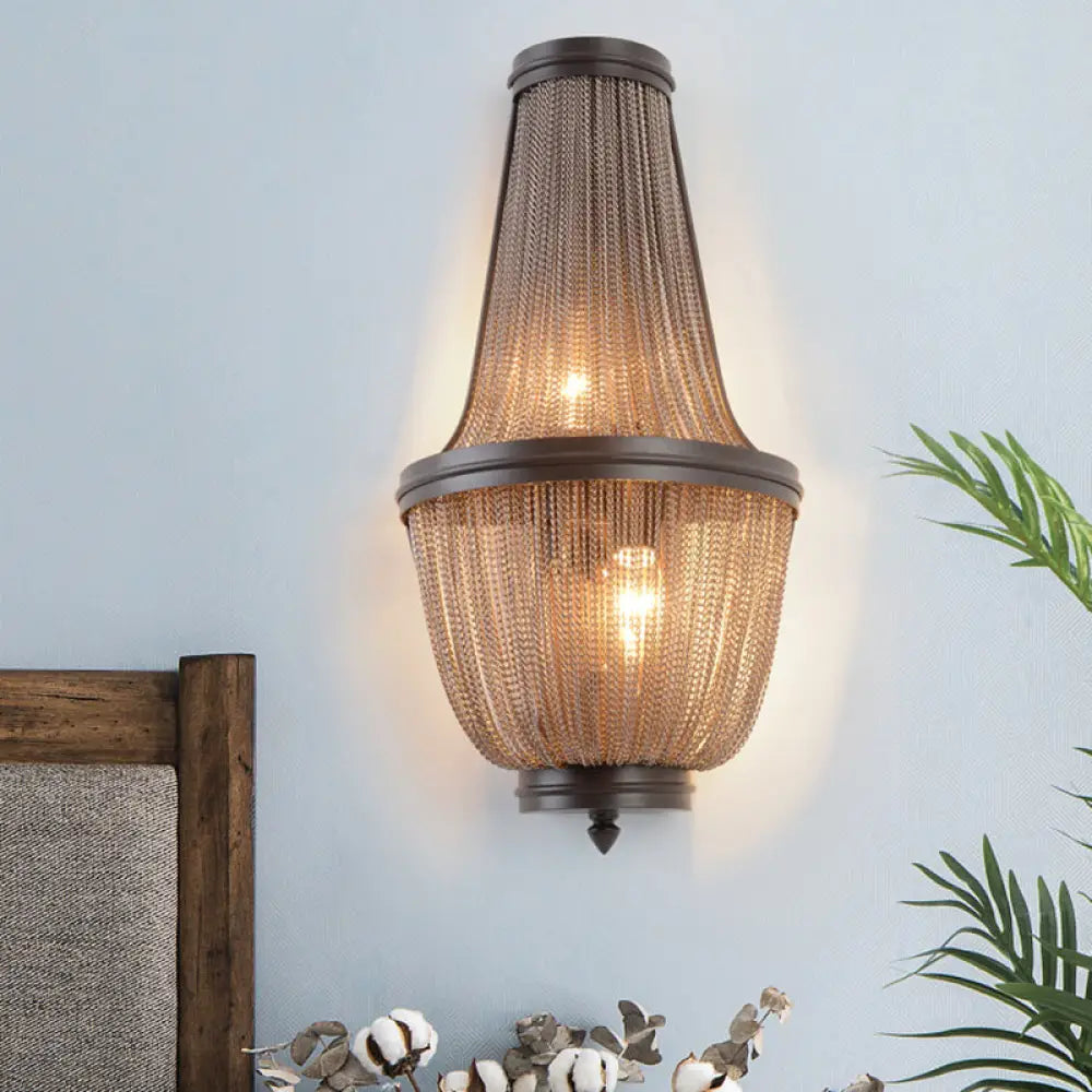 Aplique de pared DecorBites™ de aluminio estilo imperio moderno de 2 luces para mesilla de noche en color café/plata