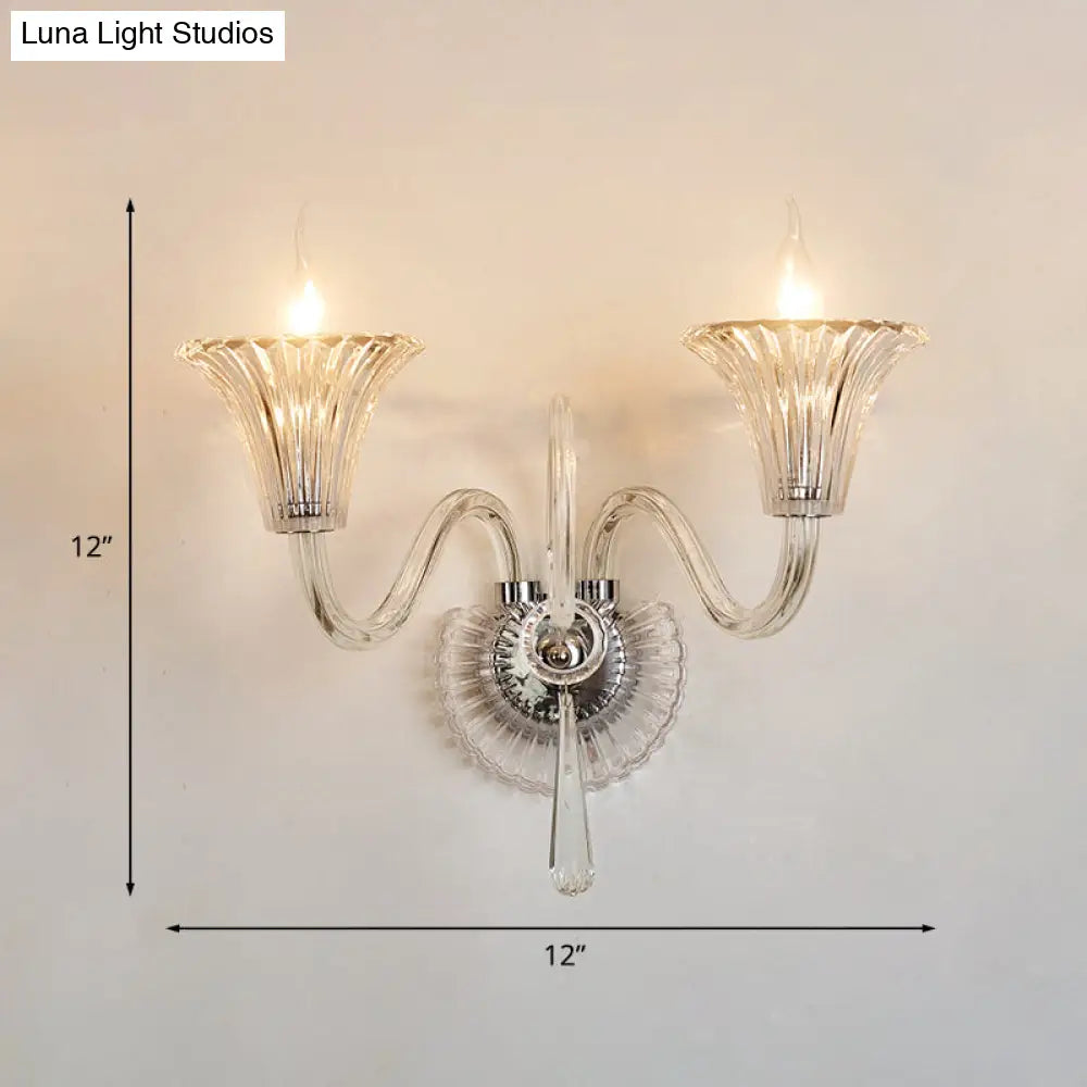 DecorBites™ DecorBites™ 2-Light Modern Flared Wall Lamp with Clear Glass and Crystal Accent