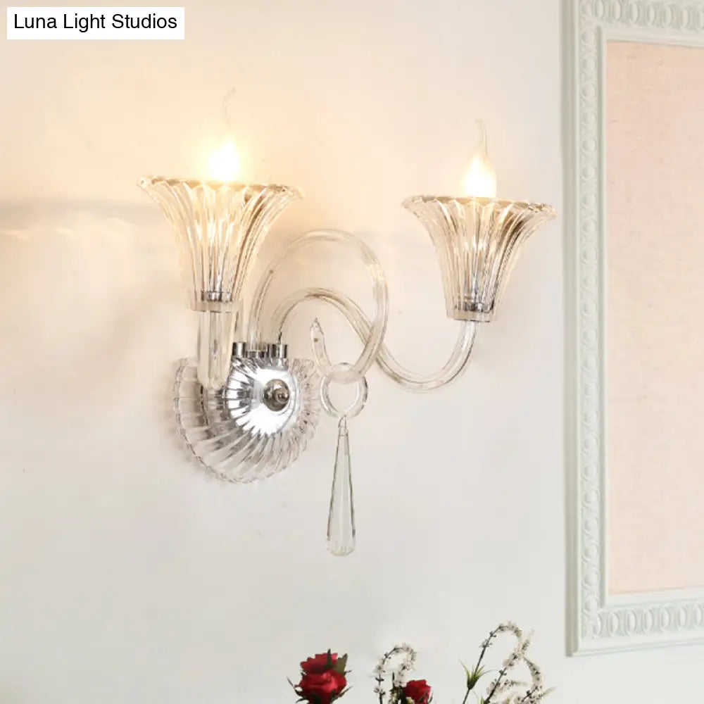DecorBites™ DecorBites™ 2-Light Modern Flared Wall Lamp with Clear Glass and Crystal Accent