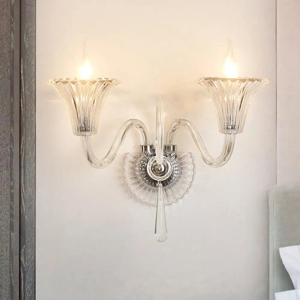 DecorBites™ DecorBites™ 2-Light Modern Flared Wall Lamp with Clear Glass and Crystal Accent