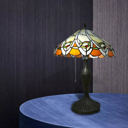 Lámpara de escritorio Tiffany antigua de dos luces en color beige – Lámpara de lectura cónica para sala de estar