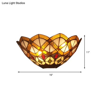 Aplique de pared victoriano de 2 luces con diseño de cuenco de vidrieras de pavo real