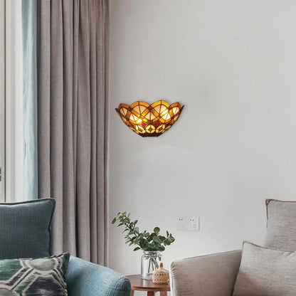 Aplique de pared victoriano de 2 luces con diseño de cuenco de vidrieras de pavo real