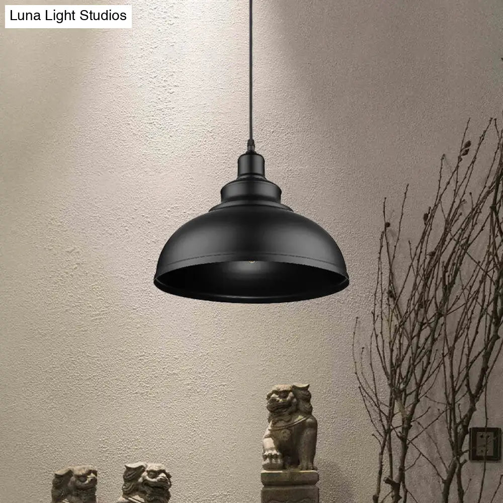 2-Pack Retro Metallic Bowl Pendant Lights with Adjustable Cord - Black