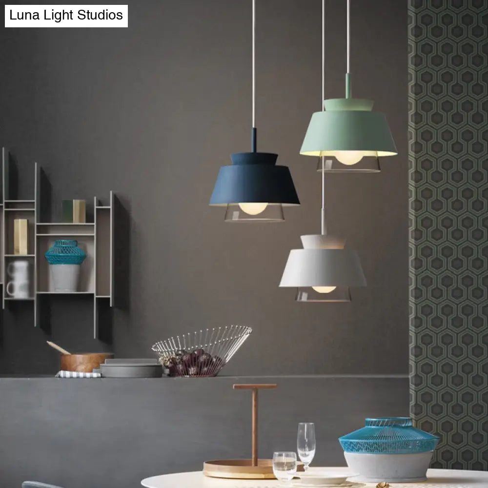 2-Shade Macaron Pendulum Light - Metal and Glass Ceiling Pendant Lamp