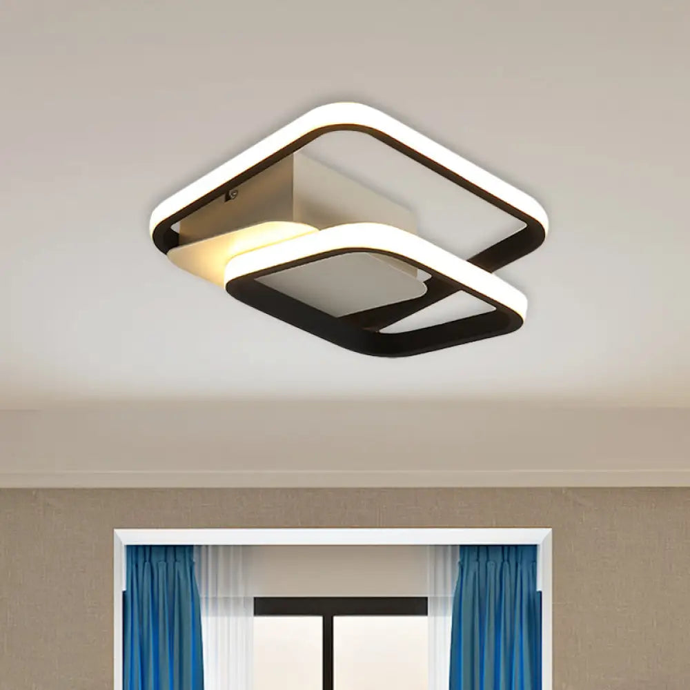 DecorBites™ DecorBites™ 2-Square Frame LED Flushmount Ceiling Light in Modern Black and White/Warm Light for Hallways