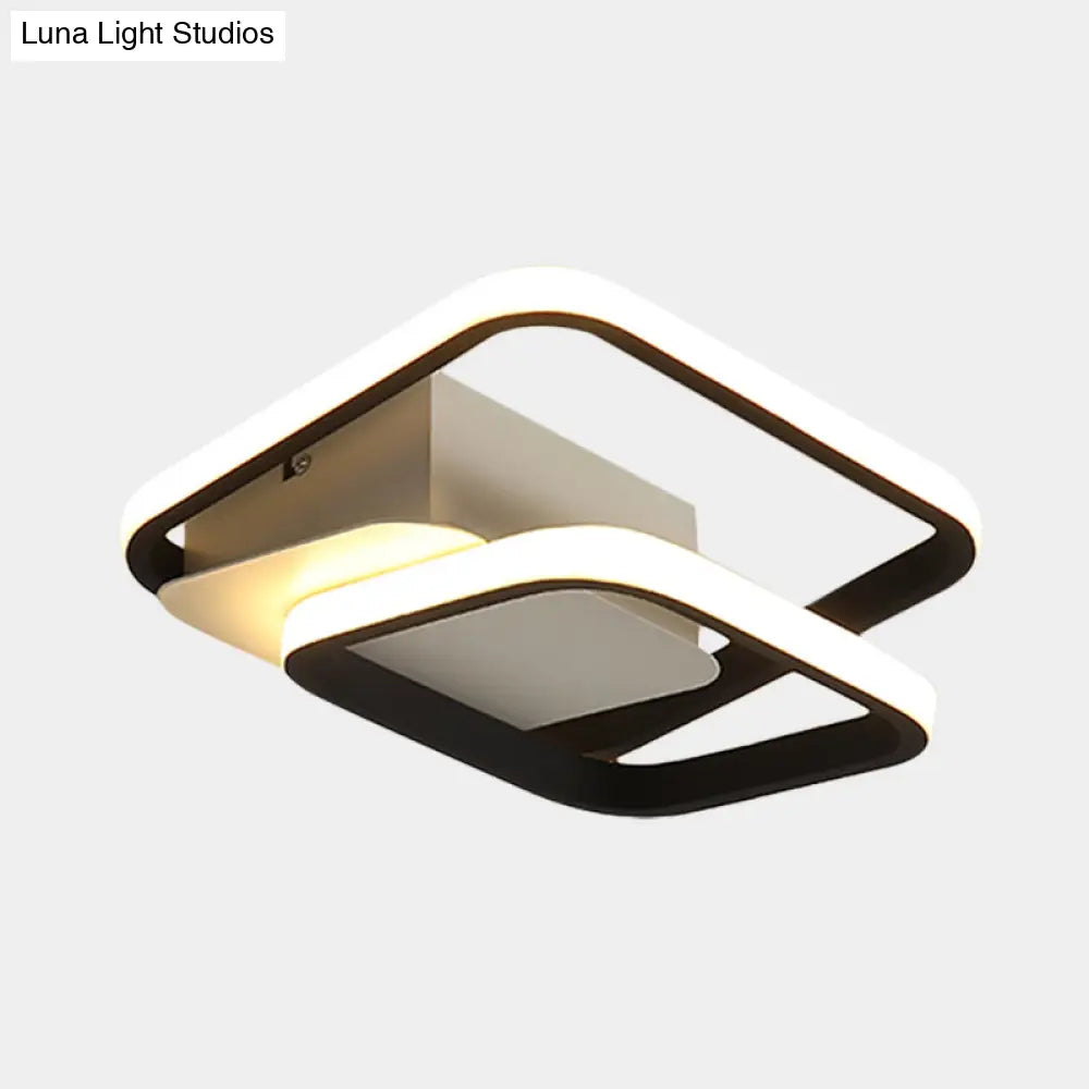 DecorBites™ DecorBites™ 2-Square Frame LED Flushmount Ceiling Light in Modern Black and White/Warm Light for Hallways