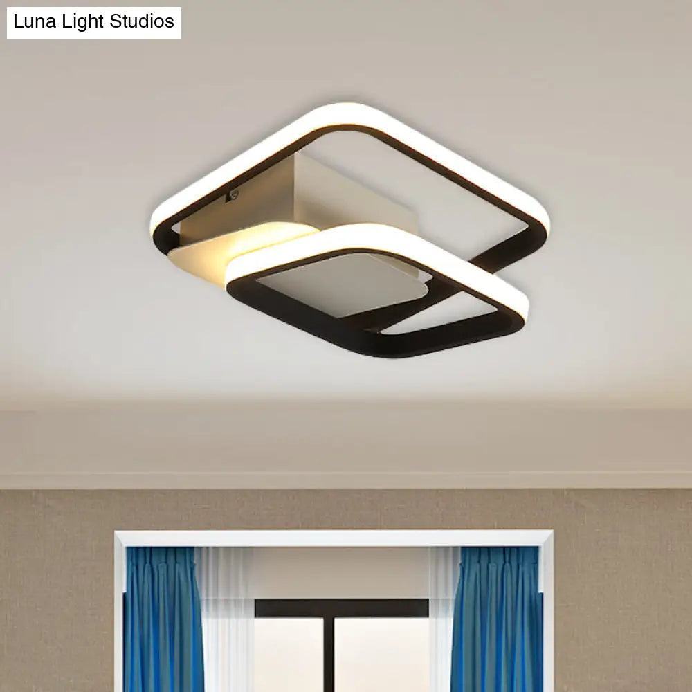 DecorBites™ DecorBites™ 2-Square Frame LED Flushmount Ceiling Light in Modern Black and White/Warm Light for Hallways
