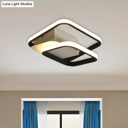 DecorBites™ DecorBites™ 2-Square Frame LED Flushmount Ceiling Light in Modern Black and White/Warm Light for Hallways