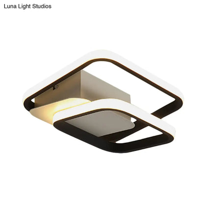 DecorBites™ DecorBites™ 2-Square Frame LED Flushmount Ceiling Light in Modern Black and White/Warm Light for Hallways