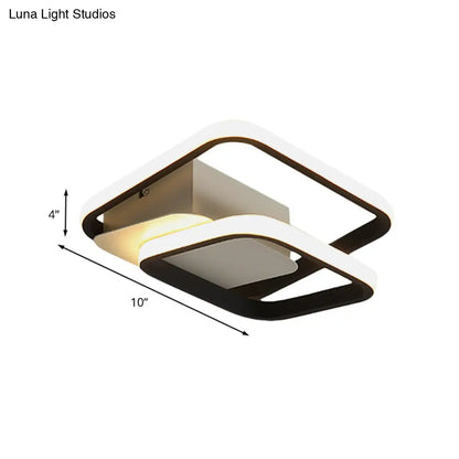 DecorBites™ DecorBites™ 2-Square Frame LED Flushmount Ceiling Light in Modern Black and White/Warm Light for Hallways