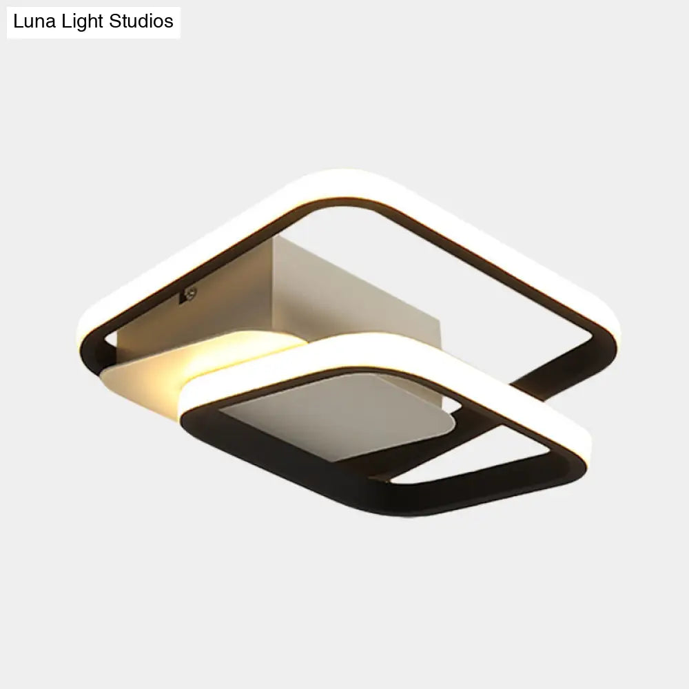 DecorBites™ DecorBites™ 2-Square Frame LED Flushmount Ceiling Light in Modern Black and White/Warm Light for Hallways