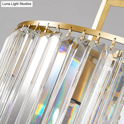 Lámpara de araña colgante de dos niveles con prisma de cristal transparente y diseño moderno dorado - 3/5/8 luces