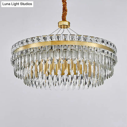 Lámpara de araña LED de cristal de 2 niveles, moderna lámpara colgante para sala de estar en color dorado, 18"/23.5" de ancho