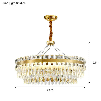 Lámpara de araña LED de cristal de 2 niveles, moderna lámpara colgante para sala de estar en color dorado, 18"/23.5" de ancho