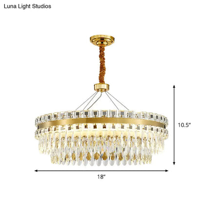 Lámpara de araña LED de cristal de 2 niveles, moderna lámpara colgante para sala de estar en color dorado, 18"/23.5" de ancho