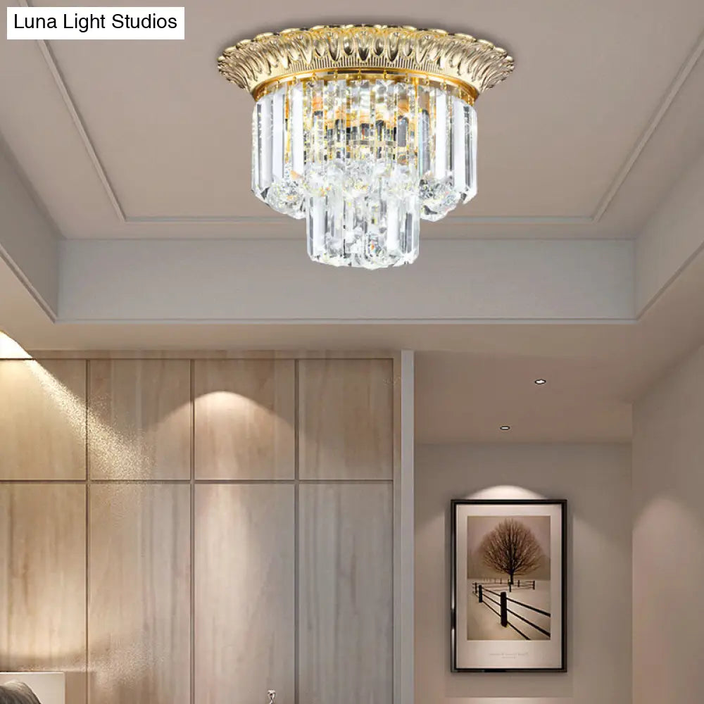 DecorBites™ DecorBites™ 2-Tier Minimalist Crystal Flush Light with LED Golden Indoor Ceiling Lighting, 14"/16" Diameter