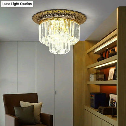 DecorBites™ DecorBites™ 2-Tier Minimalist Crystal Flush Light with LED Golden Indoor Ceiling Lighting, 14"/16" Diameter