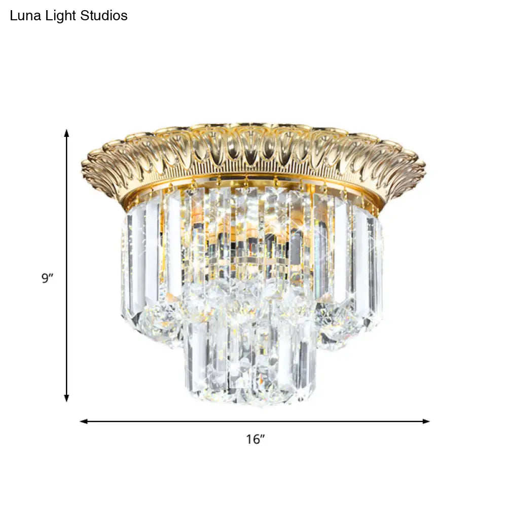 DecorBites™ DecorBites™ 2-Tier Minimalist Crystal Flush Light with LED Golden Indoor Ceiling Lighting, 14"/16" Diameter