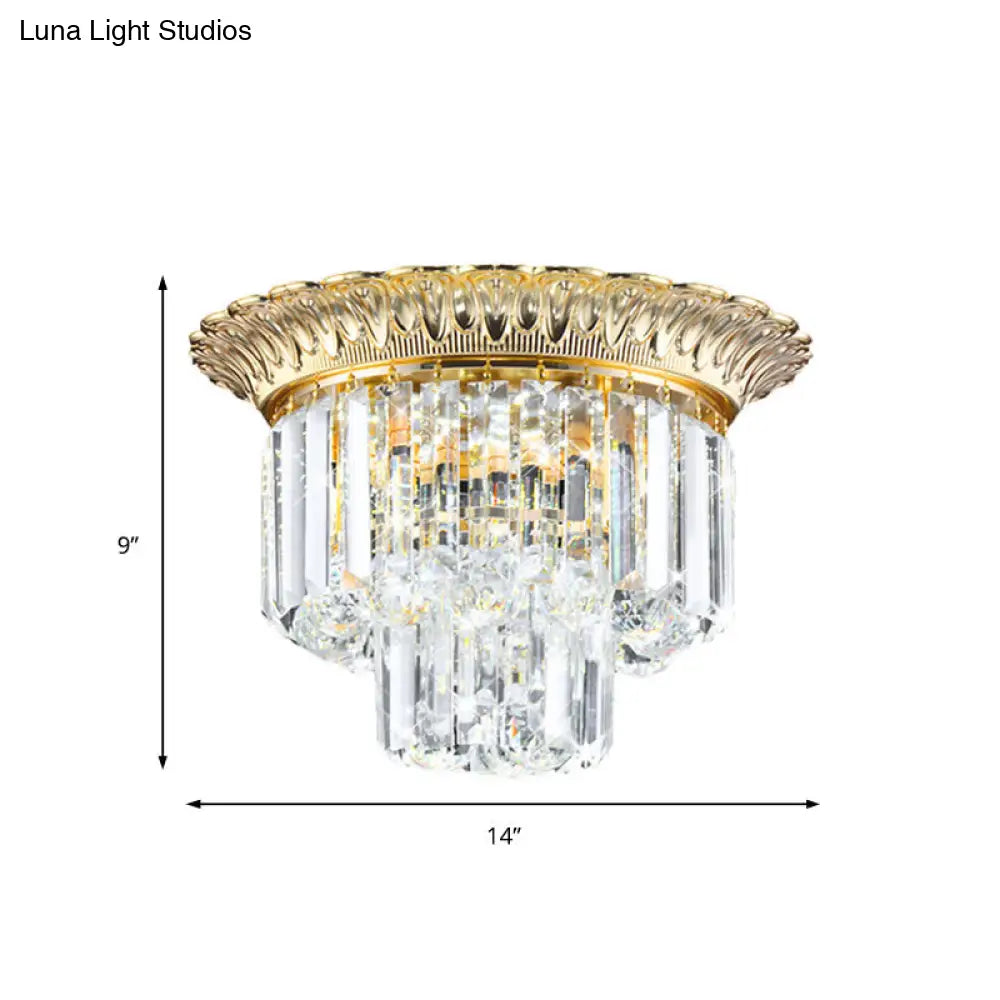 DecorBites™ DecorBites™ 2-Tier Minimalist Crystal Flush Light with LED Golden Indoor Ceiling Lighting, 14"/16" Diameter