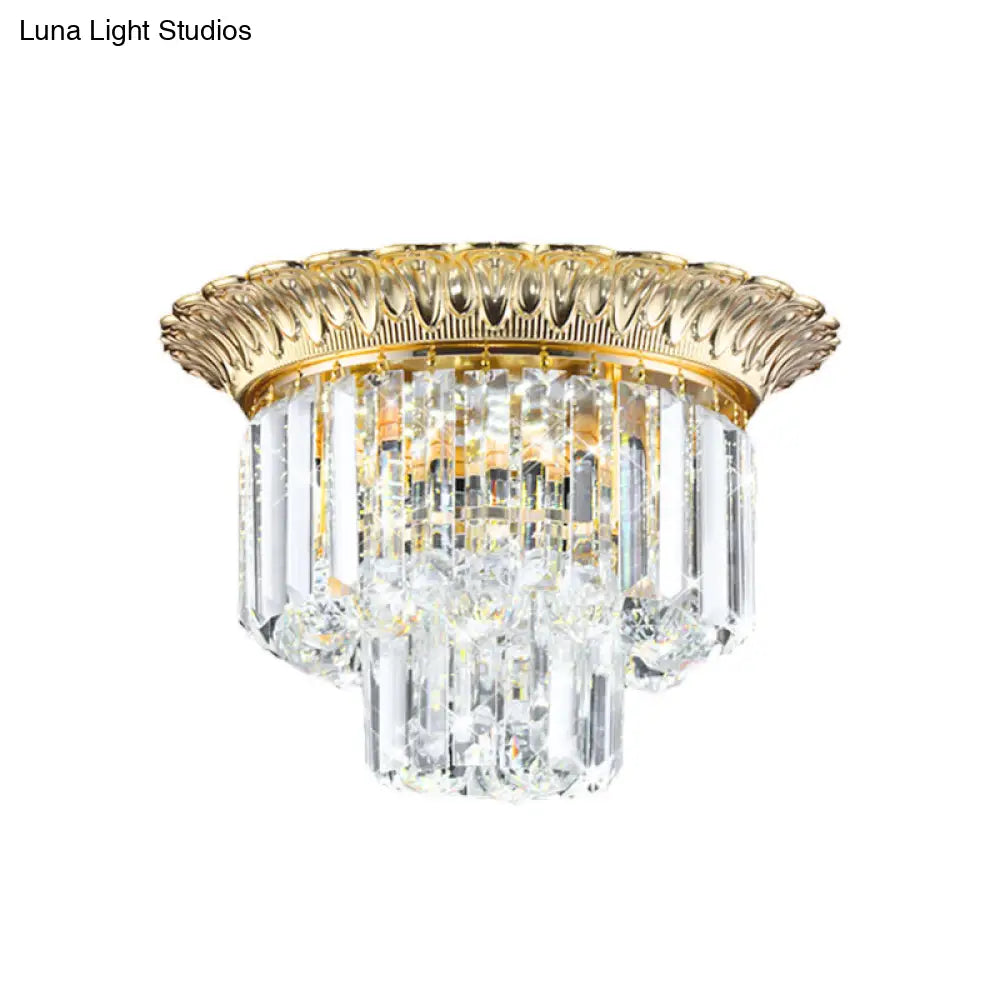 DecorBites™ DecorBites™ 2-Tier Minimalist Crystal Flush Light with LED Golden Indoor Ceiling Lighting, 14"/16" Diameter