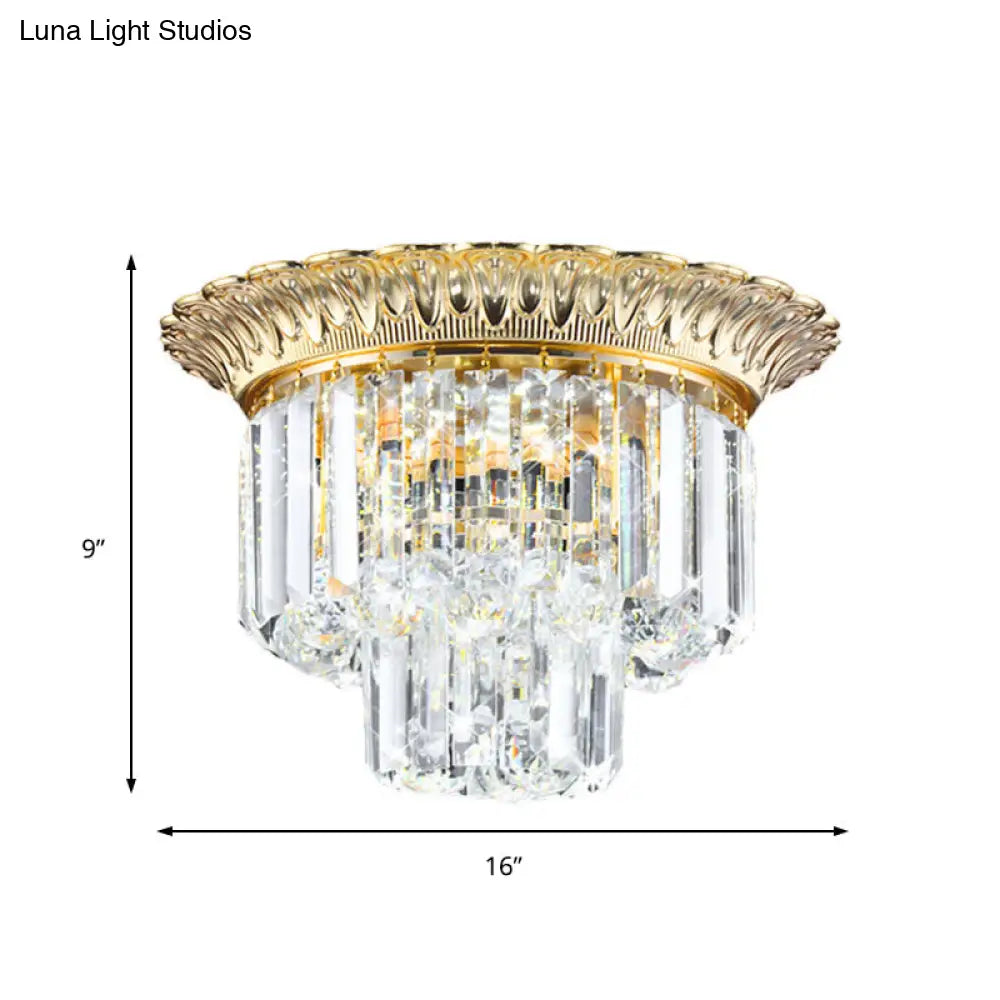 DecorBites™ DecorBites™ 2-Tier Minimalist Crystal Flush Light with LED Golden Indoor Ceiling Lighting, 14"/16" Diameter
