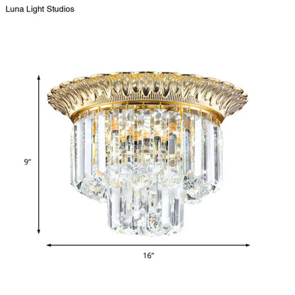 DecorBites™ DecorBites™ 2-Tier Minimalist Crystal Flush Light with LED Golden Indoor Ceiling Lighting, 14"/16" Diameter