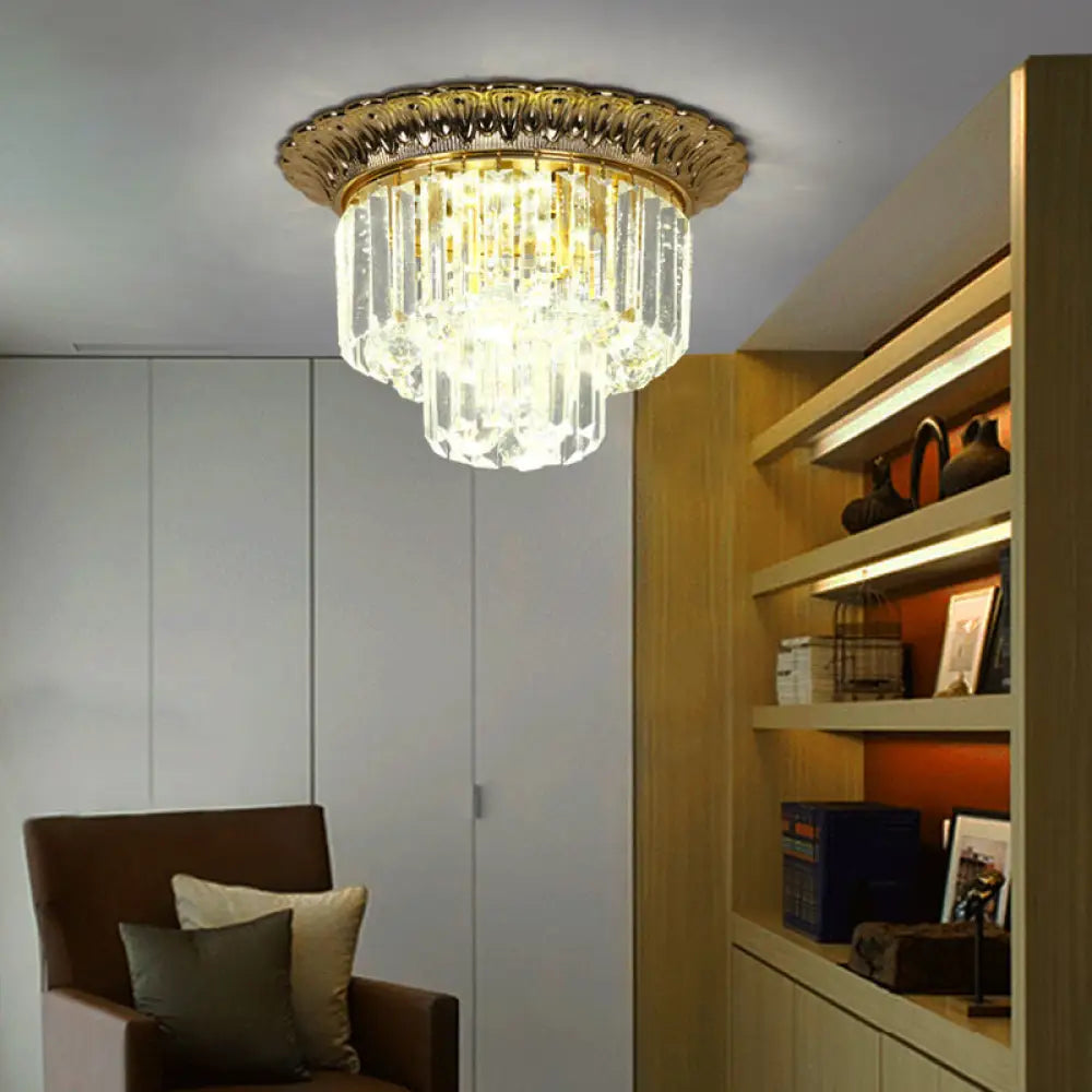 DecorBites™ DecorBites™ 2-Tier Minimalist Crystal Flush Light with LED Golden Indoor Ceiling Lighting, 14"/16" Diameter
