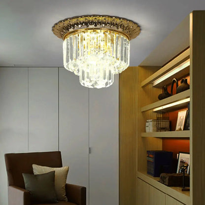 DecorBites™ DecorBites™ 2-Tier Minimalist Crystal Flush Light with LED Golden Indoor Ceiling Lighting, 14"/16" Diameter
