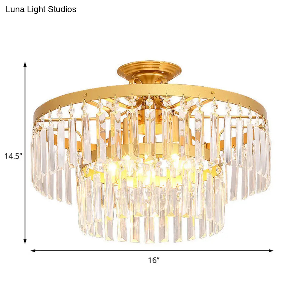 ديكوربايتس™ مصباح سقف كريستالي شبه مدمج من طبقتين مع 5 مصابيح، تركيب عصري باللونين الأسود والذهبي لغرفة المعيشة