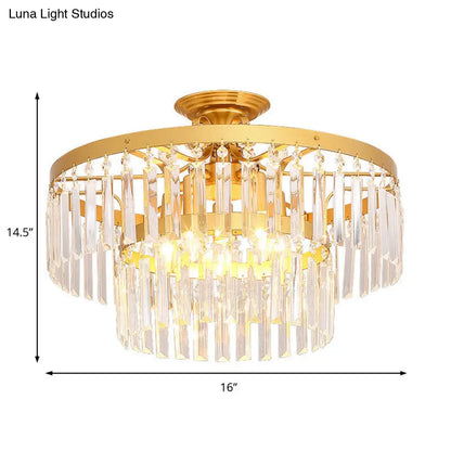 ديكوربايتس™ مصباح سقف كريستالي شبه مدمج من طبقتين مع 5 مصابيح، تركيب عصري باللونين الأسود والذهبي لغرفة المعيشة