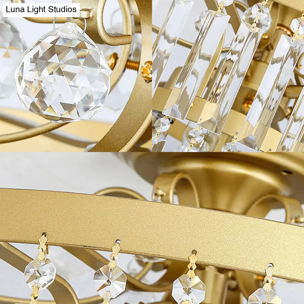 ديكوربايتس™ مصباح سقف كريستالي شبه مدمج من طبقتين مع 5 مصابيح، تركيب عصري باللونين الأسود والذهبي لغرفة المعيشة