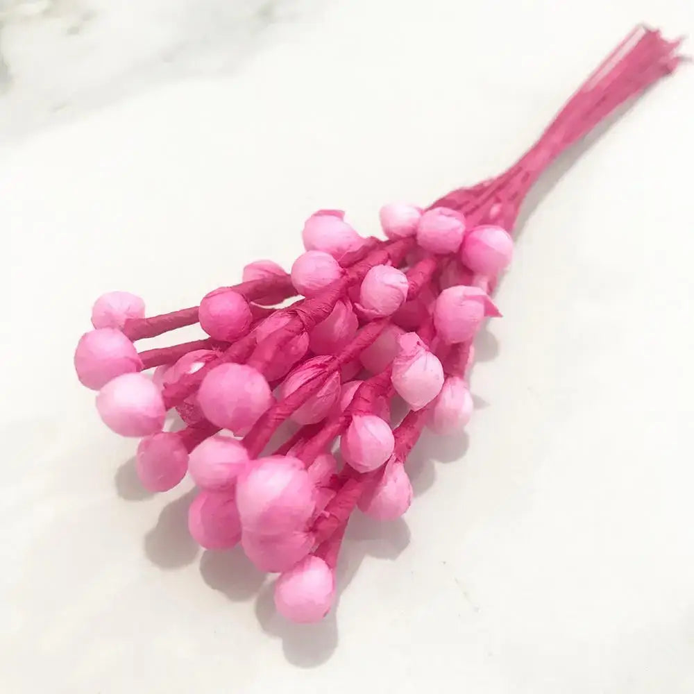 A cluster of vibrant pink paper-petaled dried flowers from a 200pcs mixed rose red flower stamen bundle for diy decor