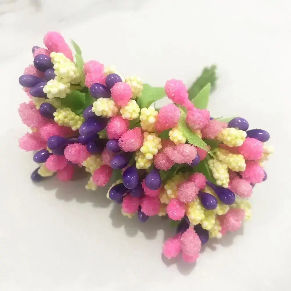 A vibrant 200pcs mixed rose red artificial floral cluster with pink purple yellow blossoms and green leaves for diy decor