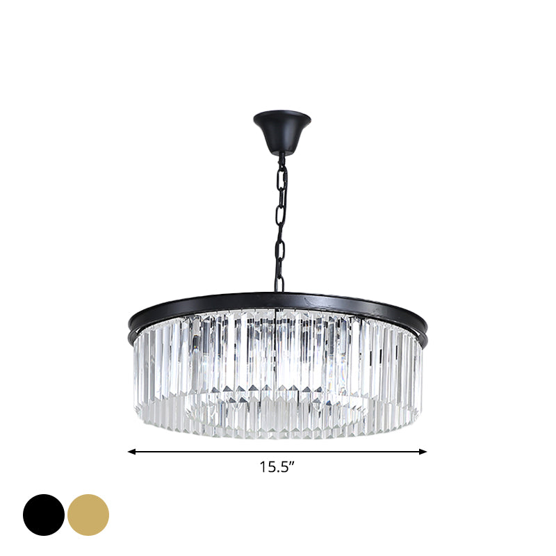 Minimalist Crystal Pendant Light Fixture - Black/Gold Round Design (4/12/16 Bulbs) for Restaurant Ceiling Chandelier
